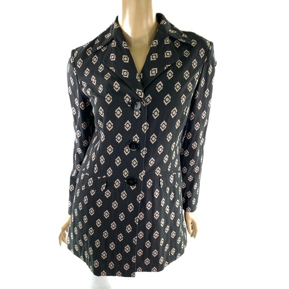 Sigrid Olsen Tops - Sigrid Olsen XS Cotton Blazer Jacket Brown w Leaf Pattern Button Front Long Slee